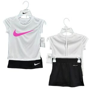 Nike  Dri-FIT Little Girls T-Shirt & Skort Outfit Set Sz 6 Black White Athletic